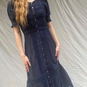 LoveShackFancy Navy Minka Maxi Dress 4 Embroidered Floral Victorian NWOT